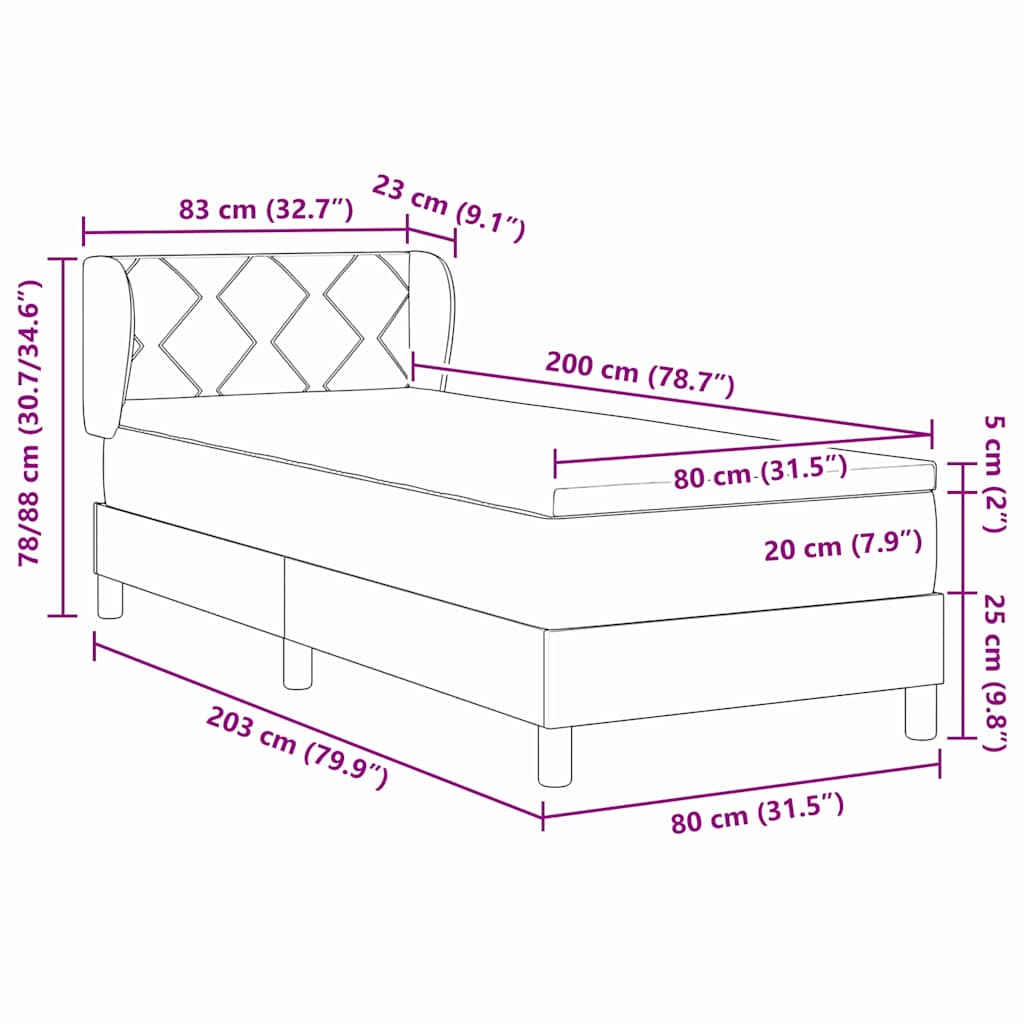 Letto a molle con testiera Grigio scuro 80 x 200 cm Velluto | homemem39