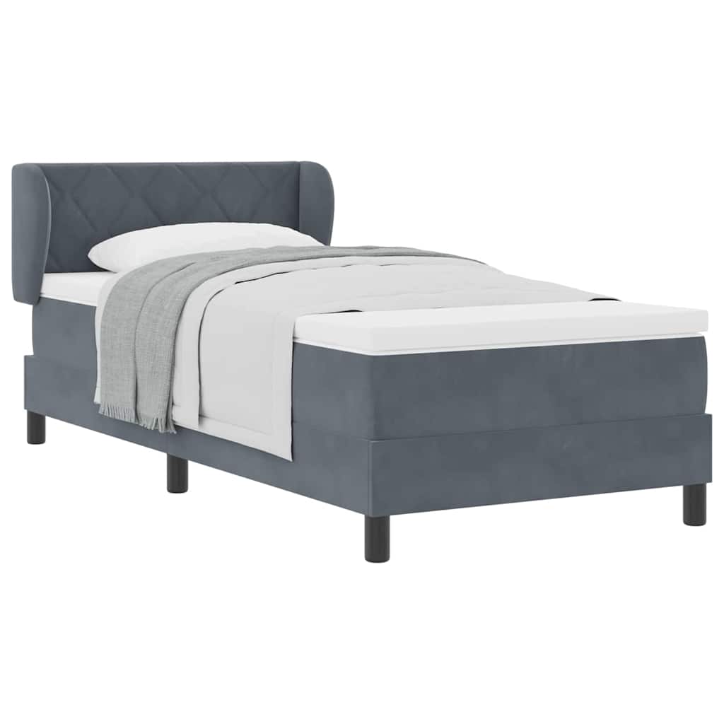Letto a molle con materasso Grigio scuro 90 x 190 cm Velluto