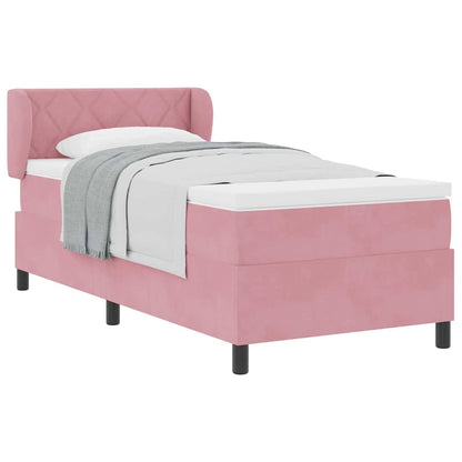 Letto a molle con materasso Rosa 100 x 200 cm Velluto