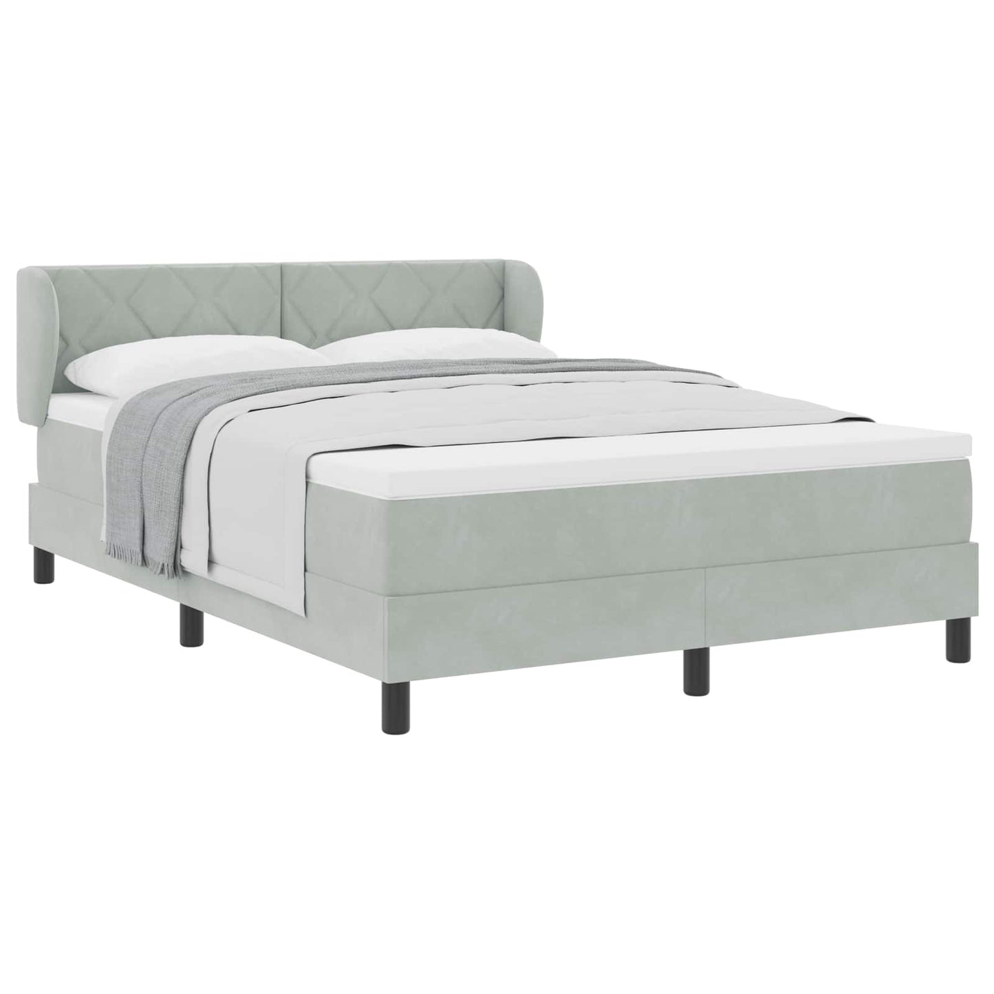 Letto a molle con materasso Grigio chiaro 140 x 190 cm Velluto