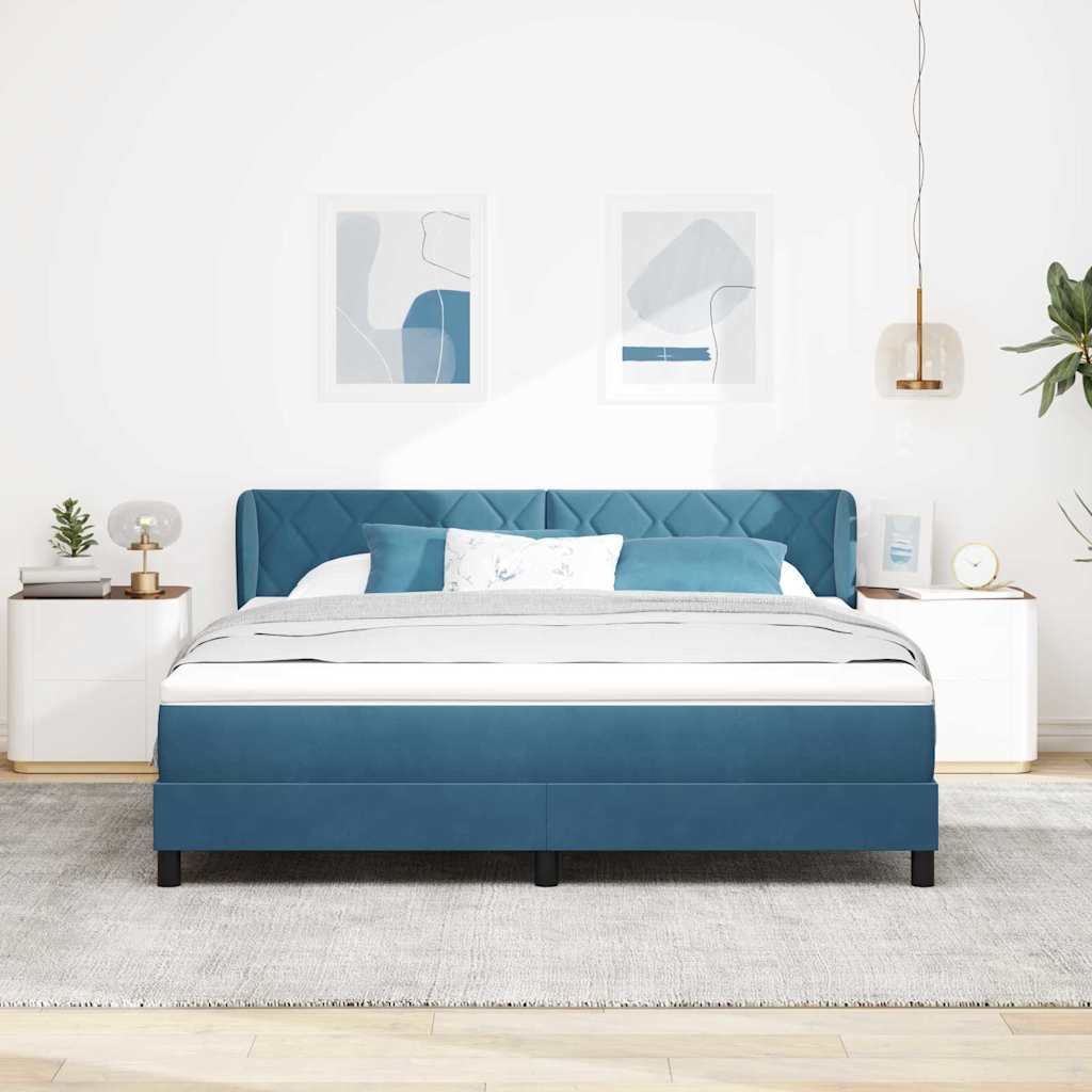 Letto a molle con testiera Blu scuro 180 x 200 cm Velluto