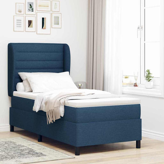 Letto a molle con materasso Blu 90 x 200 cm Tessuto