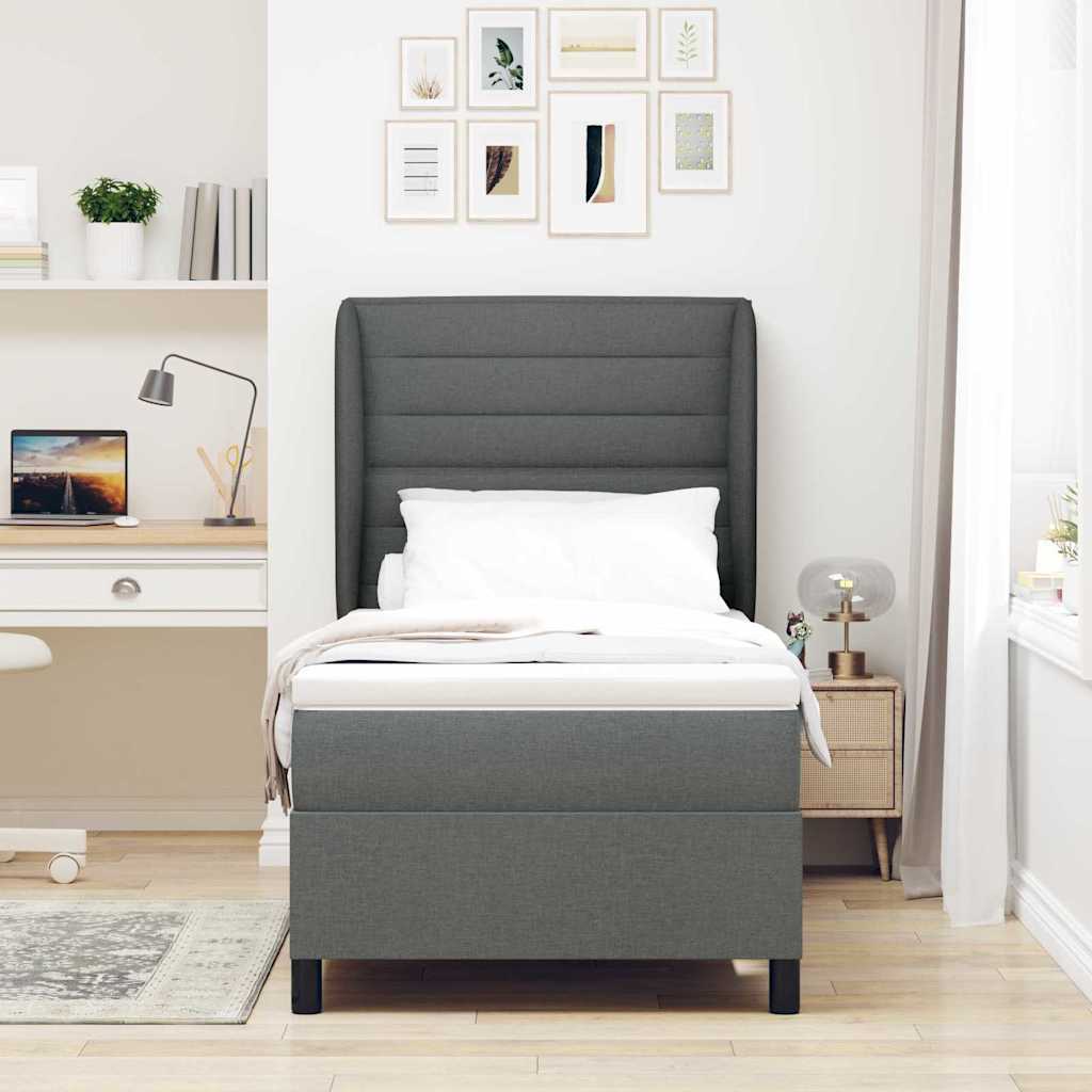 Letto a molle con materasso Grigio scuro 100 x 200 cm Tessuto | homemem39