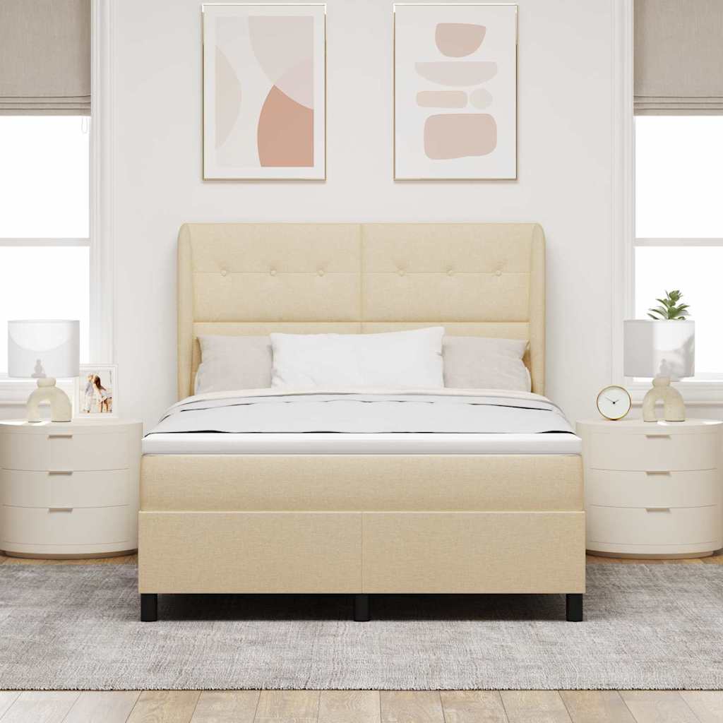 Letto a molle con testiera Crema 140 x 190 cm Tessuto | homemem39
