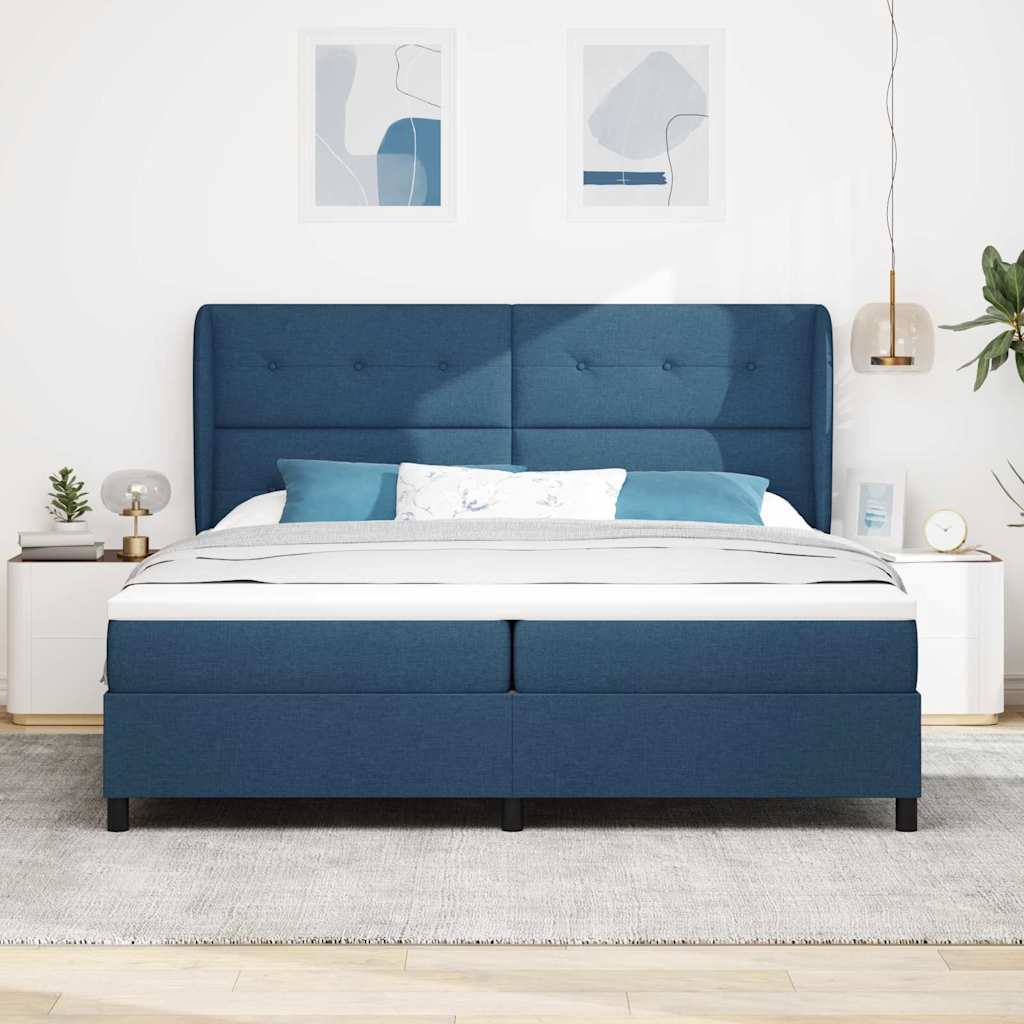 Letto a molle con testiera Blu 200 x 200 cm Tessuto | homemem39