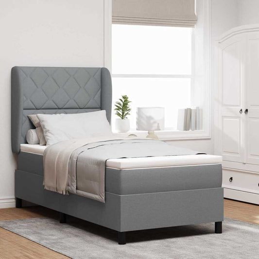 Letto a molle con materasso Grigio chiaro 100 x 200 cm Tessuto