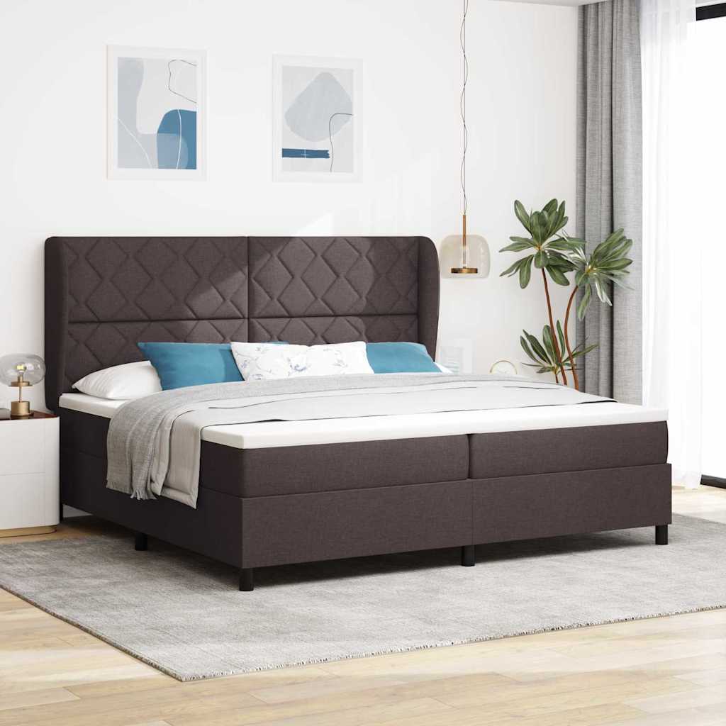 Letto a molle con testiera Marrone scuro 200 x 200 cm Tessuto | homemem39