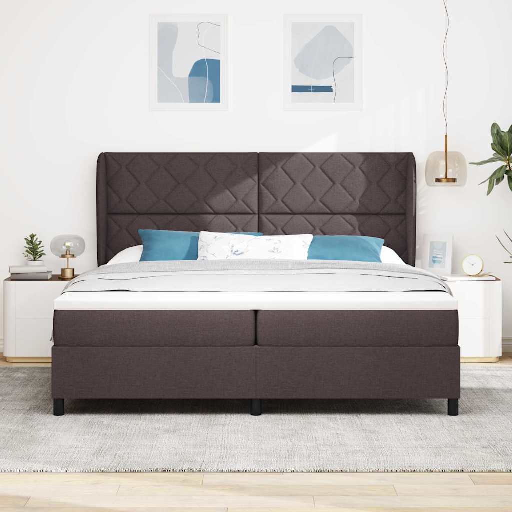 Letto a molle con testiera Marrone scuro 200 x 200 cm Tessuto | homemem39