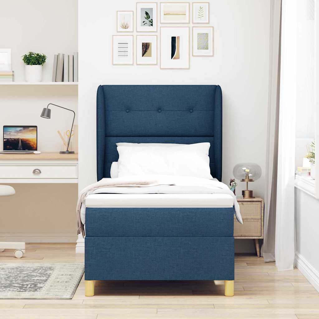 Letto a molle con testiera Blu 200 x 100 cm Tessuto