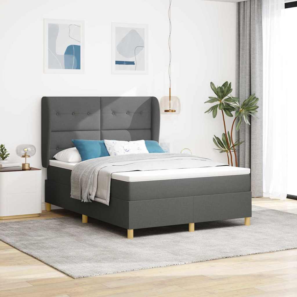 Letto a molle con testiera Grigio scuro 200 x 140 cm Tessuto | homemem39