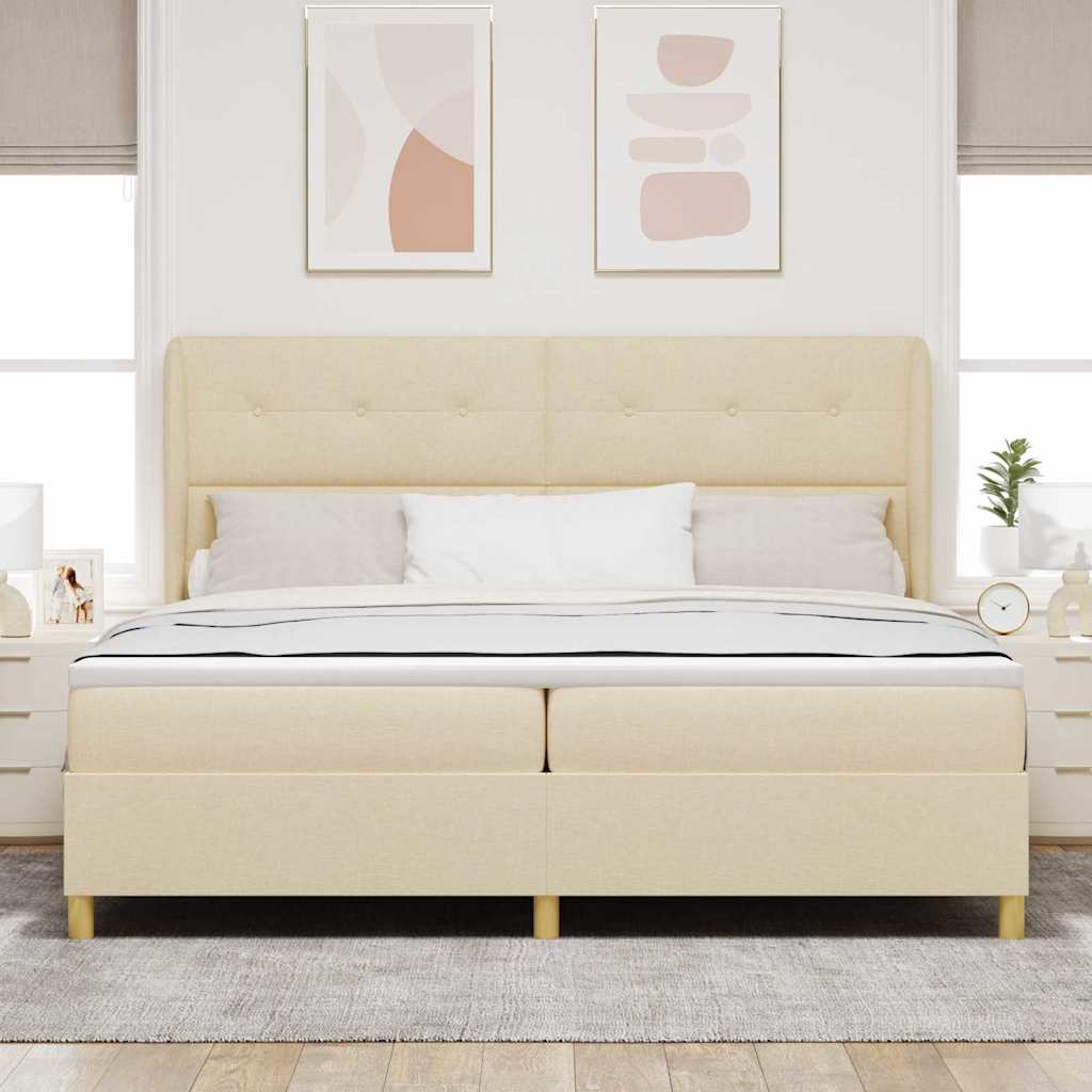 Letto a molle con testiera Crema 200 x 200 cm Tessuto | homemem39