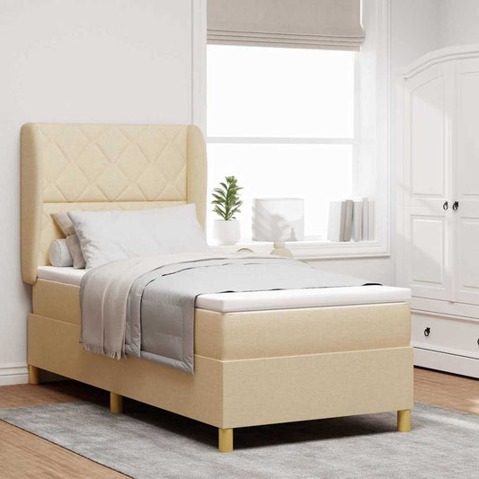 Letto a molle con testiera Crema 200 x 100 cm Tessuto | homemem39