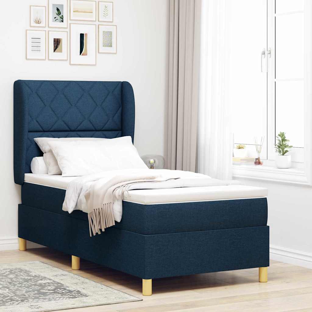 Letto con molle e materasso Grigio Scuro 90x190 cm Tessuto Blu - homemem39
