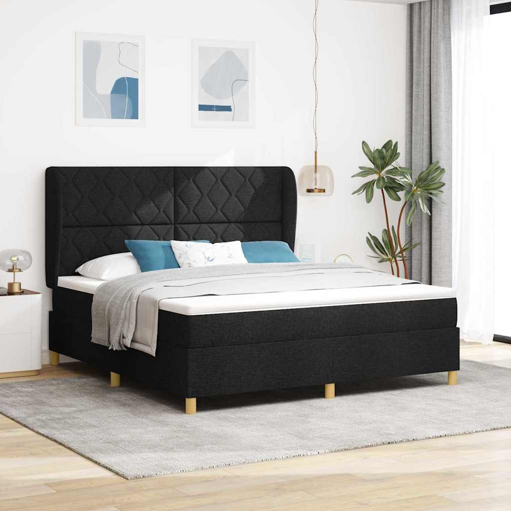 Letto a molle con testiera Nero 200 x 180 cm Tessuto | homemem39