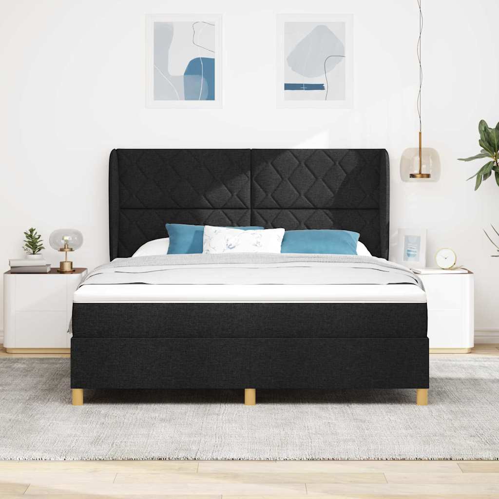 Letto a molle con testiera Nero 200 x 180 cm Tessuto | homemem39