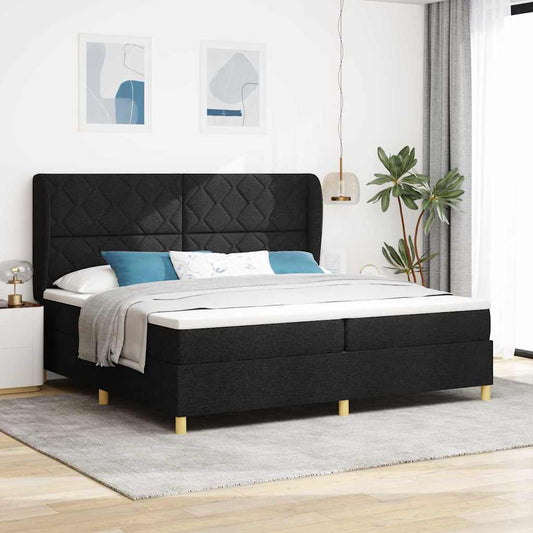Letto a molle con testiera Nero 200 x 200 cm Tessuto | homemem39