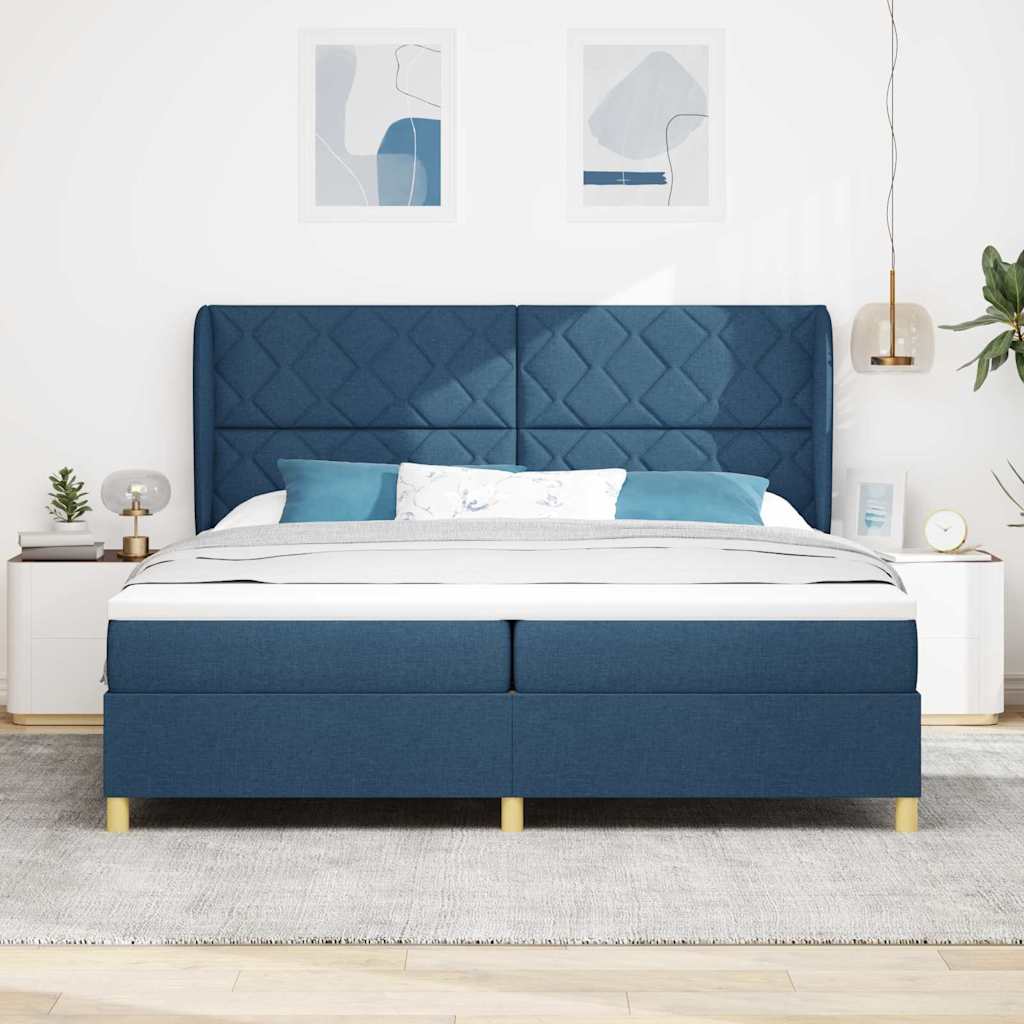 Letto a molle con testiera Blu 200 x 200 cm Tessuto | homemem39