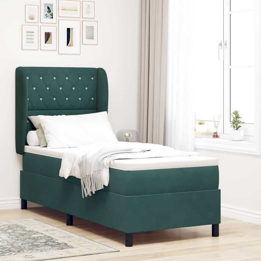 Letto a molle con materasso Verde scuro 80 x 200 cm Velluto
