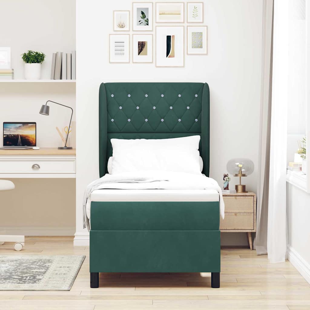 Letto a molle con materasso Verde scuro 80 x 200 cm Velluto