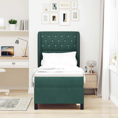 Letto a molle con materasso Verde scuro 80 x 200 cm Velluto