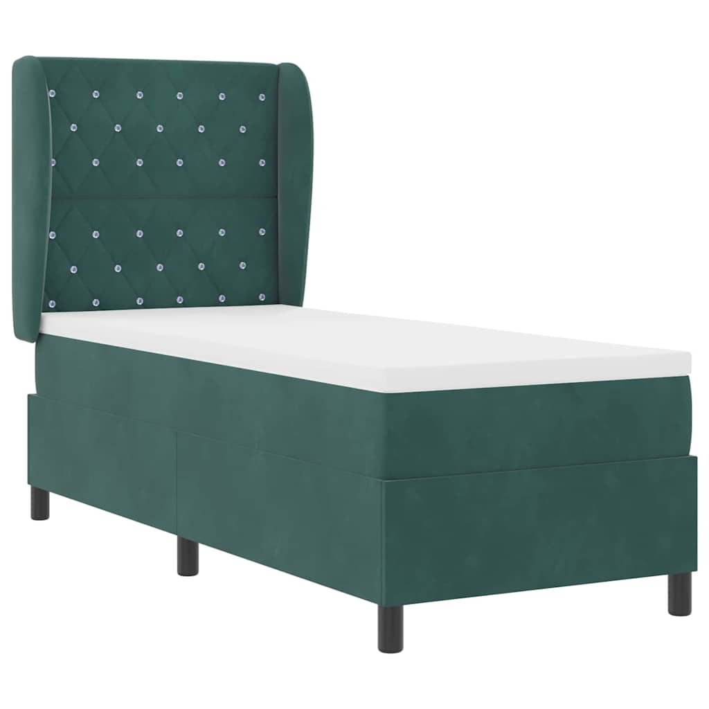 Letto a molle con materasso Verde scuro 80 x 200 cm Velluto
