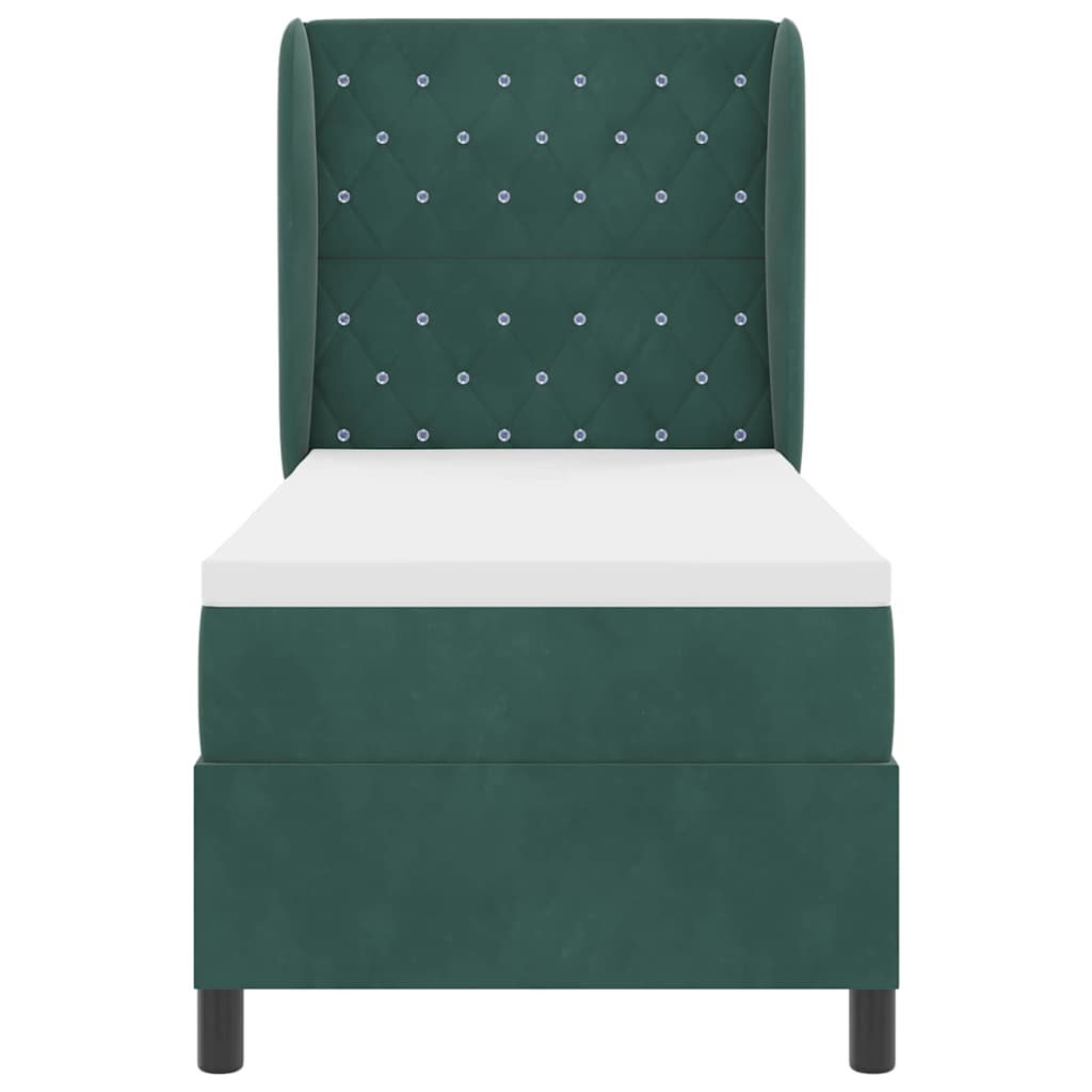 Letto a molle con materasso Verde scuro 80 x 200 cm Velluto