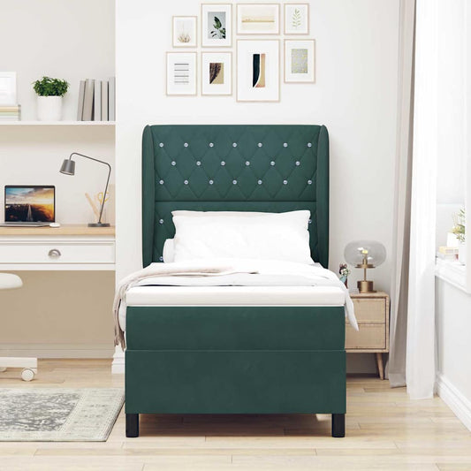 Letto a molle con materasso Verde Scuro 190 x 90 cm Velluto | homemem39
