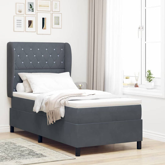 Letto a molle con materasso Grigio scuro 200 x 90 cm Velluto | homemem39