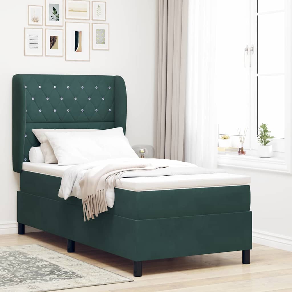 Letto a molle con materasso Verde Scuro 200 x 90 cm Velluto | homemem39