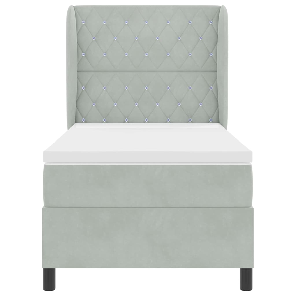 Letto a molle con materasso Grigio chiaro 100 x 200 cm Velluto