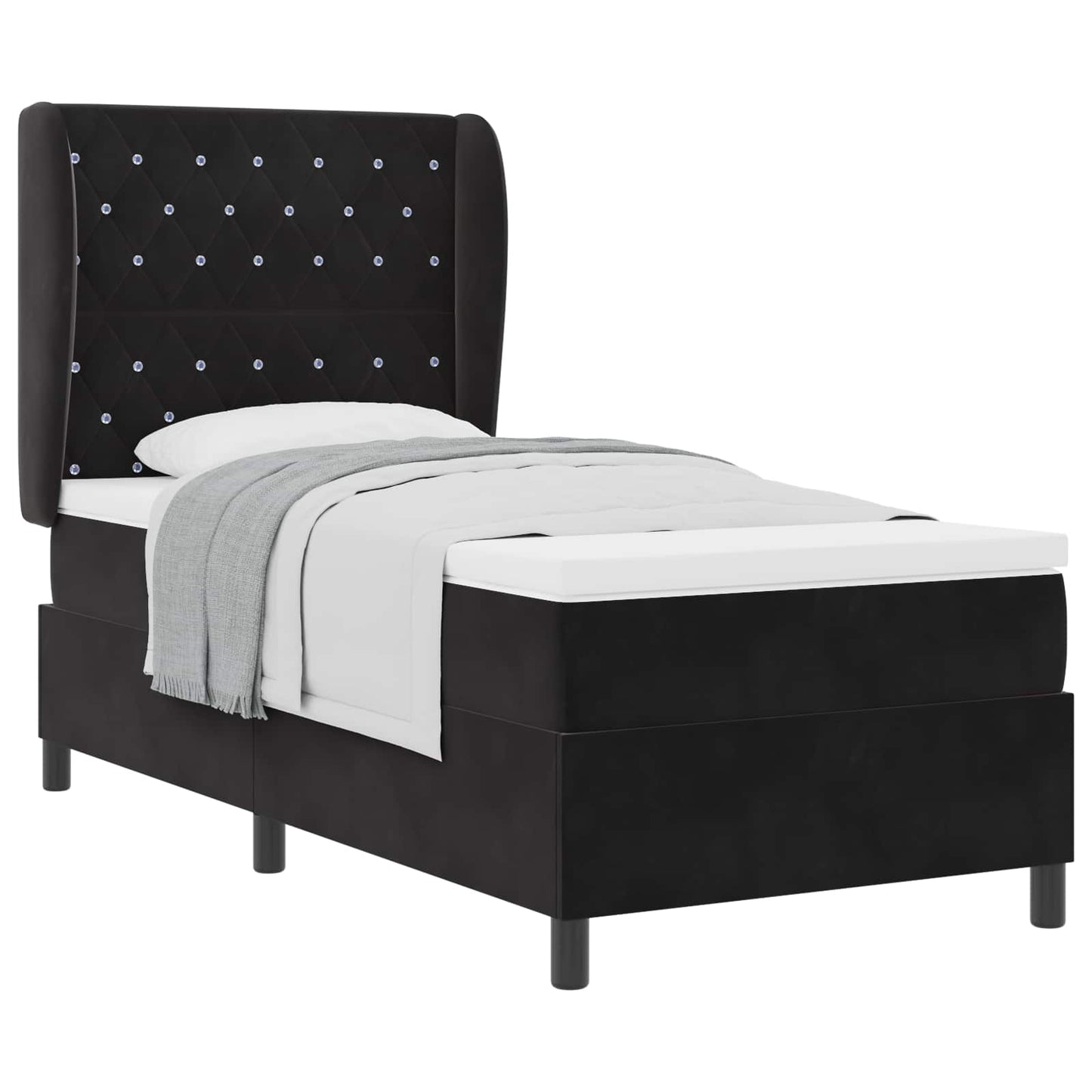 Letto a molle con materasso Nero 200 x 100 cm Velluto