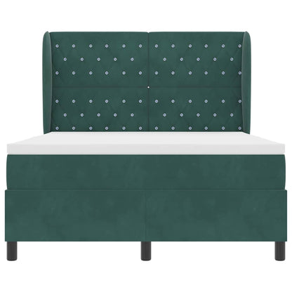 Letto a molle con materasso Verde scuro 140 x 190 cm Velluto