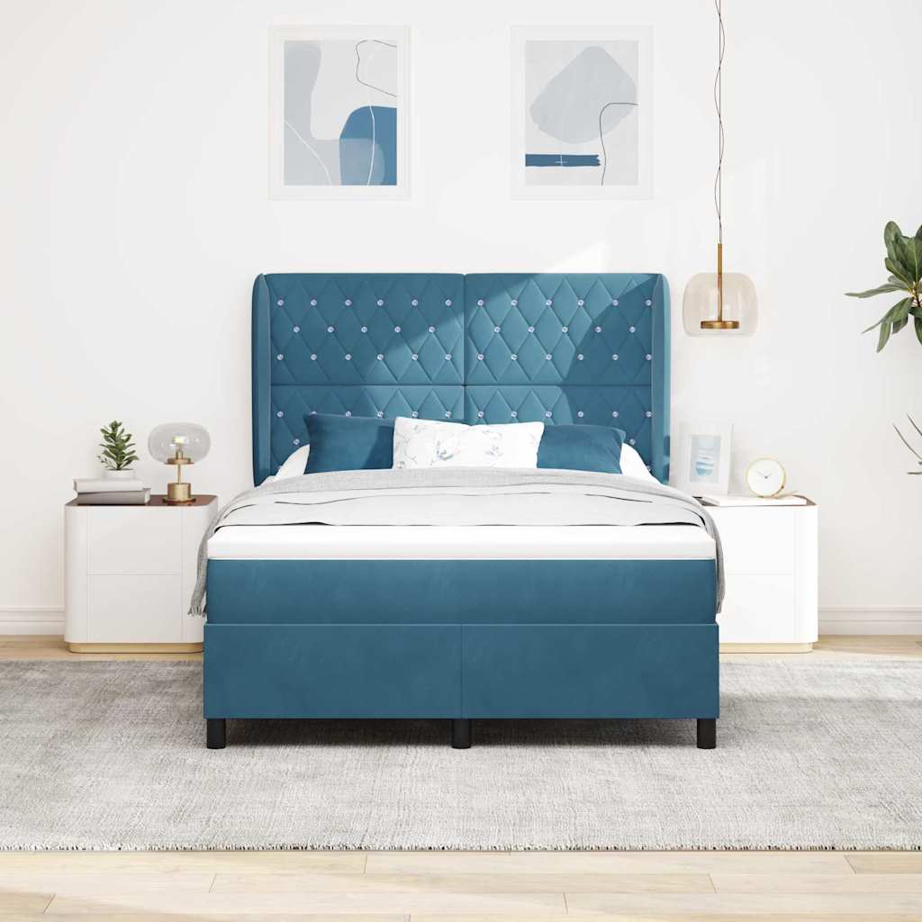 Letto a molle con materasso Blu Scuro 190 x 140 cm Velluto | homemem39