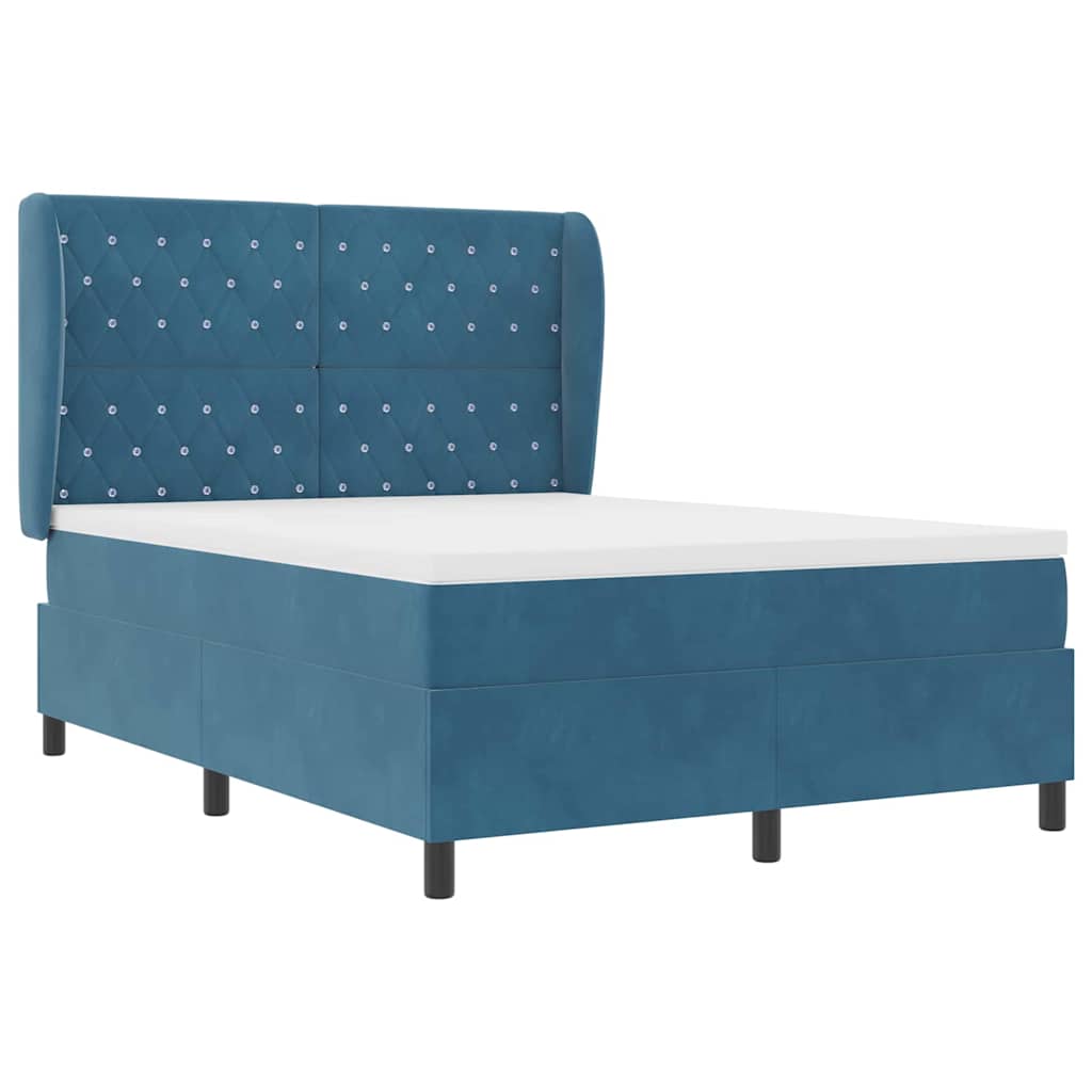 Letto a molle con materasso Blu Scuro 190 x 140 cm Velluto | homemem39