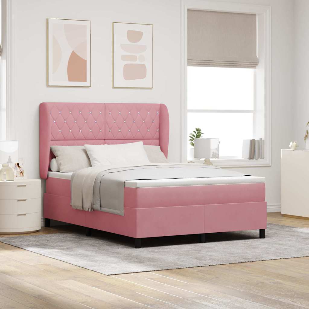 Letto a molle con materasso Rosa 190 x 140 cm Poliestere