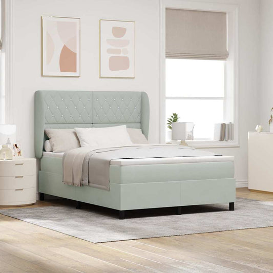 Letto a molle con materasso Grigio chiaro 140 x 200 cm Velluto