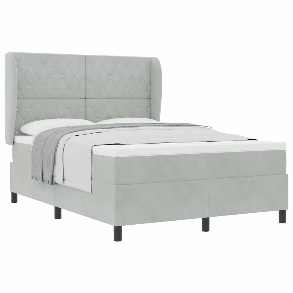 Letto a molle con materasso Grigio chiaro 140 x 200 cm Velluto