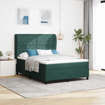 Letto a molle con materasso Verde scuro 140 x 200 cm Velluto