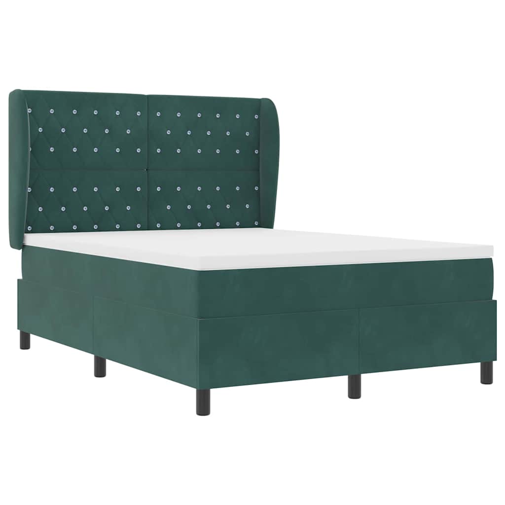 Letto a molle con materasso Verde scuro 140 x 200 cm Velluto