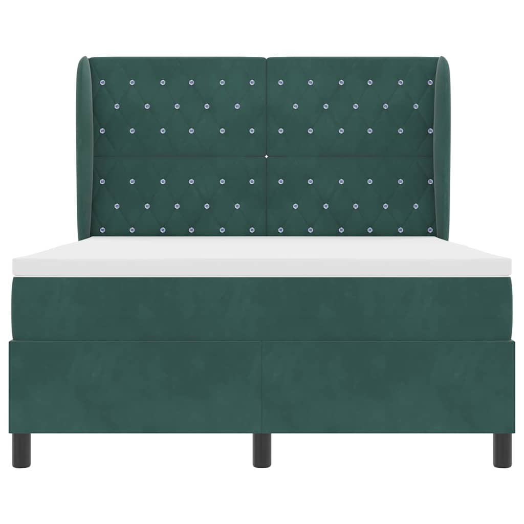 Letto a molle con materasso Verde scuro 140 x 200 cm Velluto