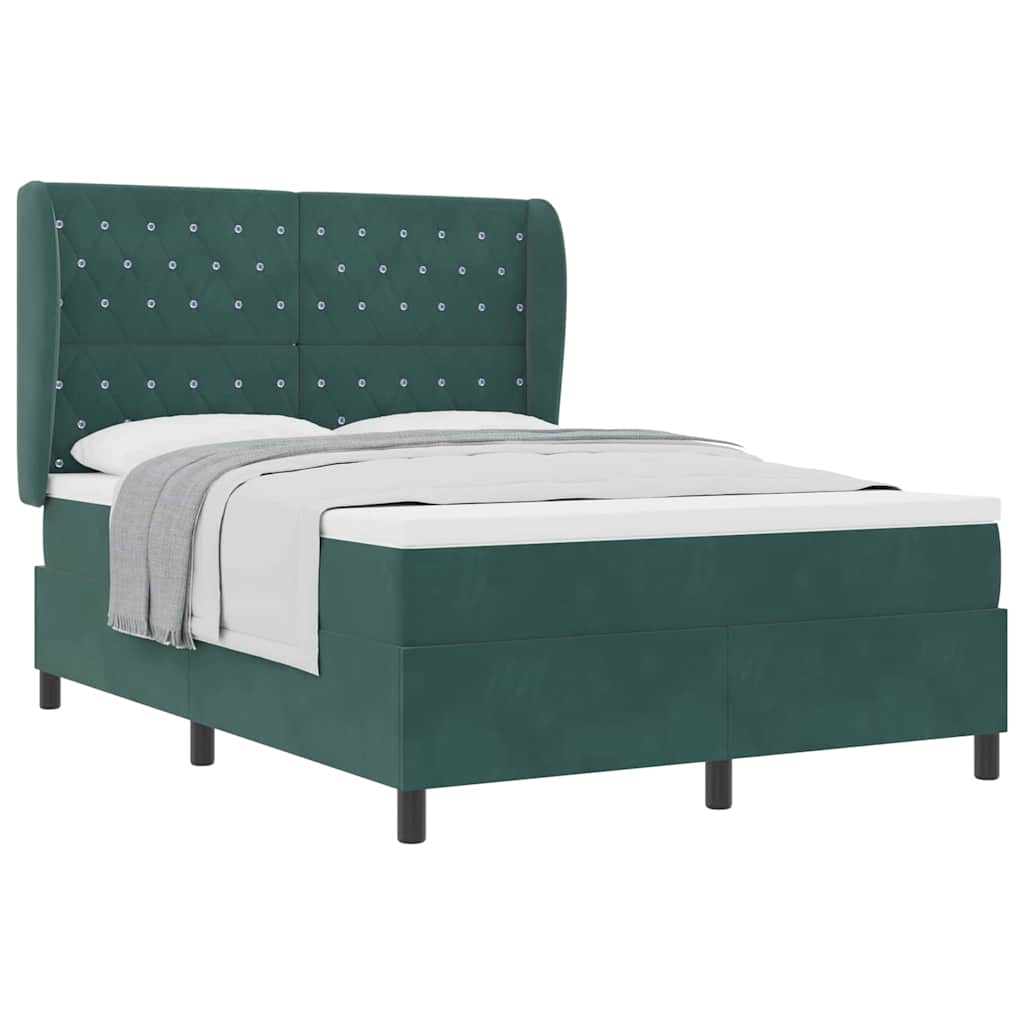 Letto a molle con materasso Verde scuro 140 x 200 cm Velluto