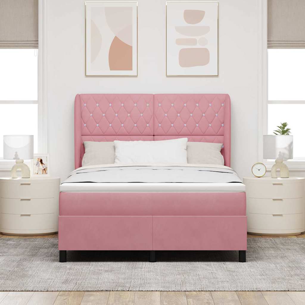 Letto a molle con materasso Rosa 200 x 160 cm Velluto | homemem39