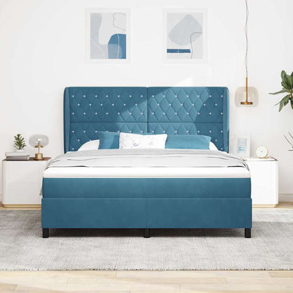 Letto a molle con materasso Blu Scuro 200 x 180 cm Velluto