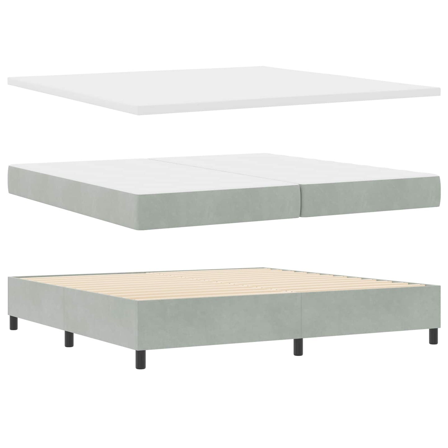 Letto a molle con materasso Grigio chiaro 200 x 200 cm Velluto | homemem39