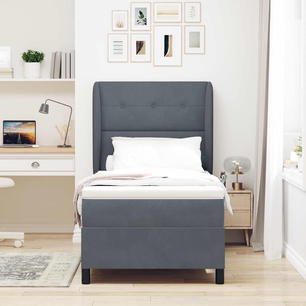 Letto a molle con materasso Grigio scuro 190 x 90 cm Velluto | homemem39