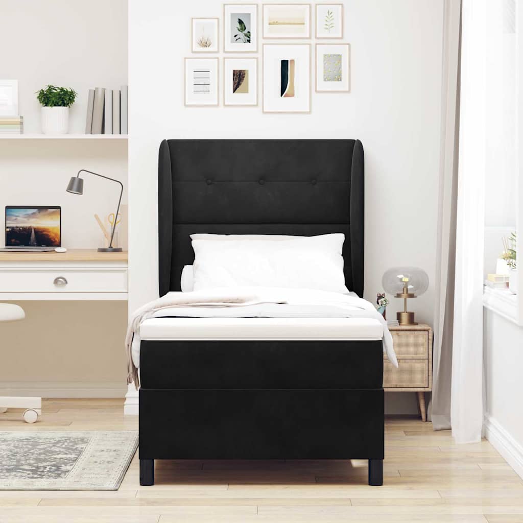 Letto a molle con materasso Nero 190 x 90 cm Velluto | homemem39