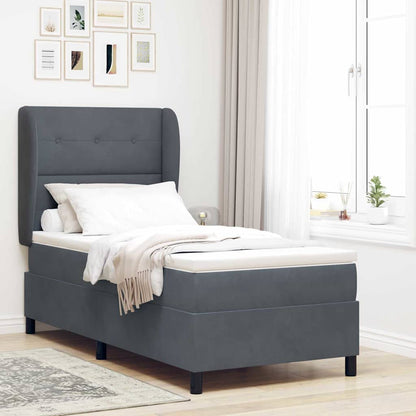 Letto a molle con testiera Grigio scuro 200 x 90 cm Velluto