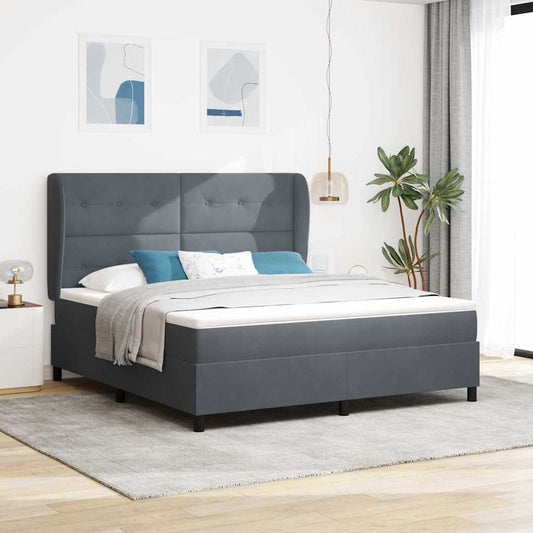 Letto a molle con cuscino Grigio scuro 200 x 180 cm Velluto | homemem39