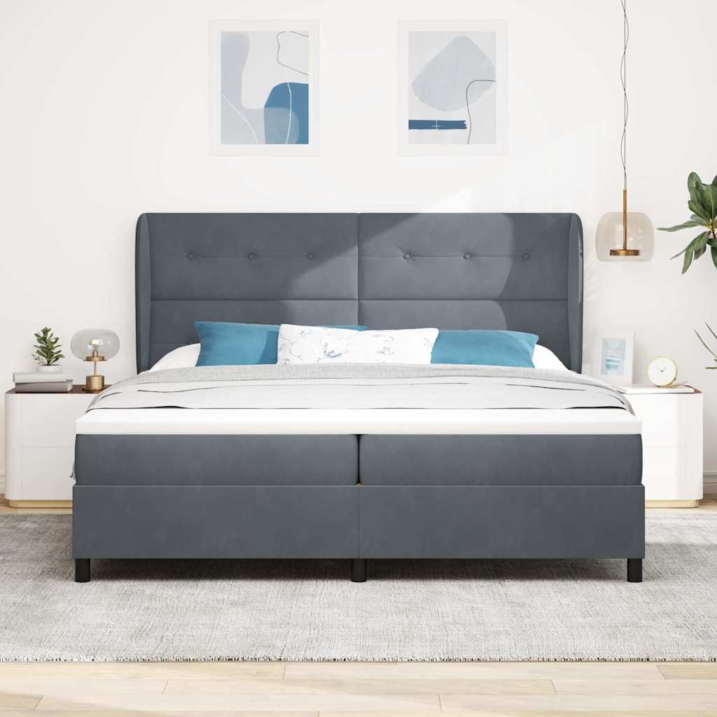 Letto a molle con testiera Grigio scuro 200 x 200 cm Velluto | homemem39