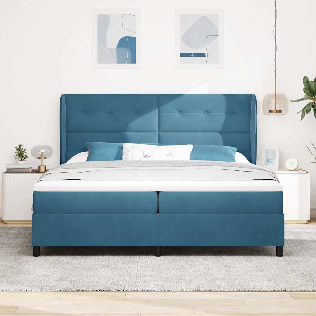 Letto a molle con testiera Blu Scuro 200 x 200 cm Velluto | homemem39